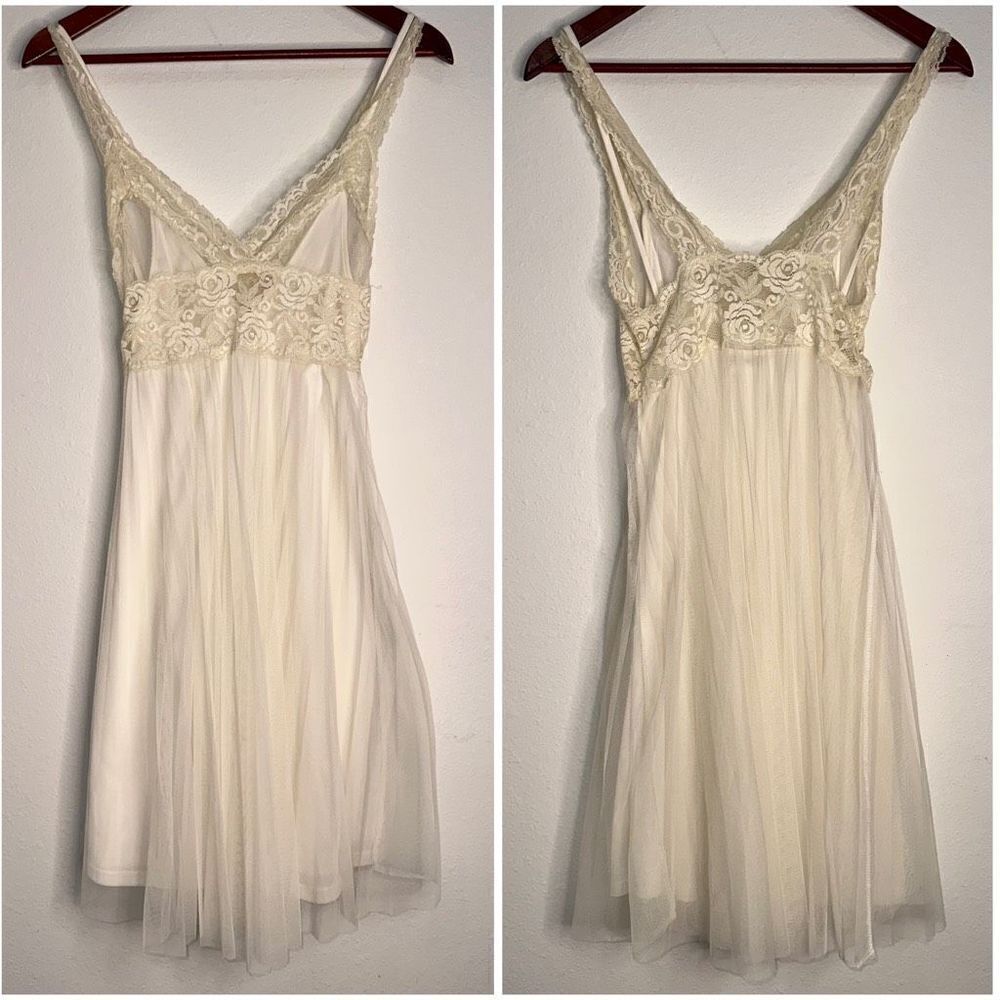 Lovely Day Womens S Vintage Cream Floral Lace & Chiffon Organza Intimate Chemise